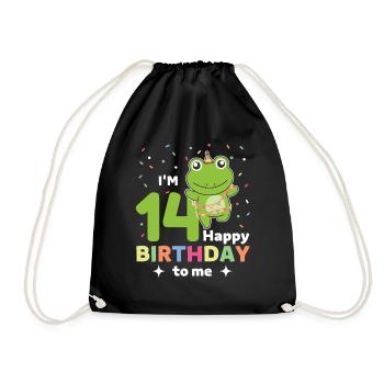Frog for 14th birthday for children fourteen - Drawstring Bag - black - Front