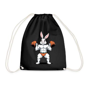 Easter Bunny Body Building Animal Funny Workout - Drawstring Bag - black - Front