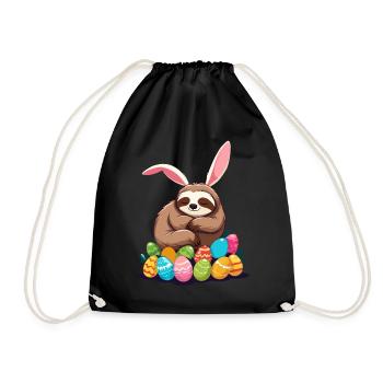 Funny Sloth Easter Bunny Iconic Easter - Drawstring Bag - black - Front