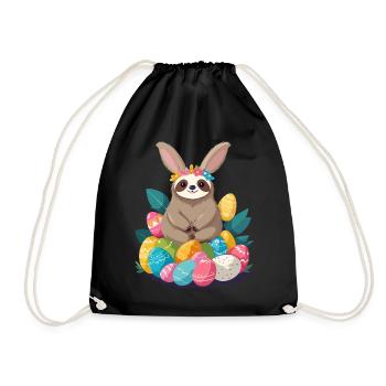Funny Sloth Easter Bunny Iconic Easter - Drawstring Bag - black - Front