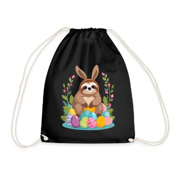 Funny Sloth Easter Bunny Iconic Easter - Drawstring Bag - black - Front