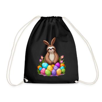 Lustiges Faultier Osterhase Süßes Osterdesign - Turnbeutel - Schwarz - Vorne