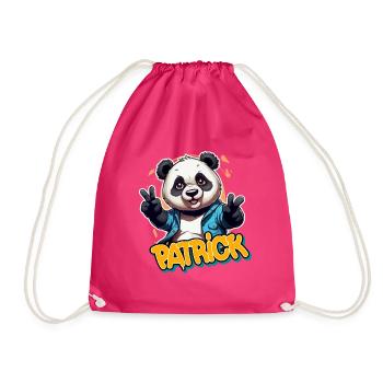 PATRICK - Beau nom de garçon avec Cool Panda - Sac de sport léger - fuchsia - Devant