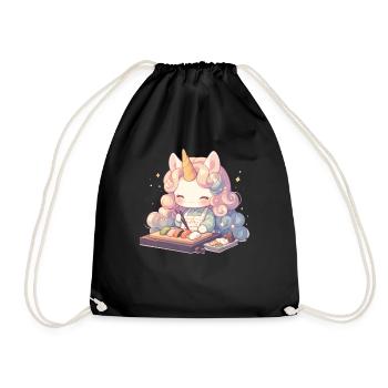 Unicorn Kawaii Japanese - Drawstring Bag - black - Front