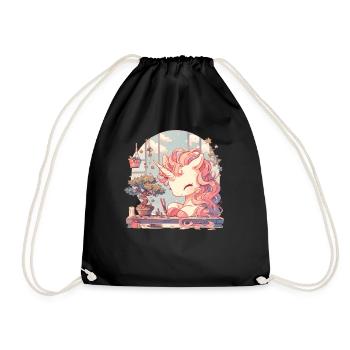 Unicorn Kawaii Japanese - Drawstring Bag - black - Front