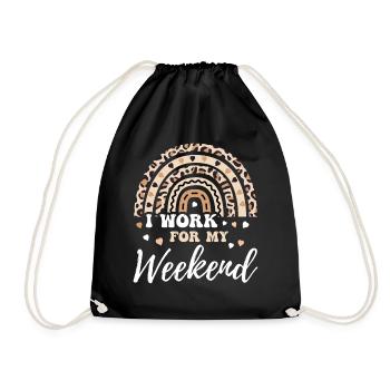 I Work For My Weekend Humor Leopard Rainbow Day - Turnbeutel - Schwarz - Vorne