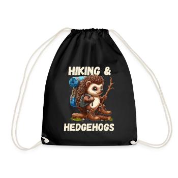 Hedgehog, Hiking, Hike, Backpack, Cute, Nature - Drawstring Bag - black - Front