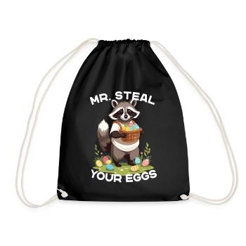 Lustiges Waschbären Eier Dieb Ostern Spruch - Turnbeutel - Schwarz - Vorne