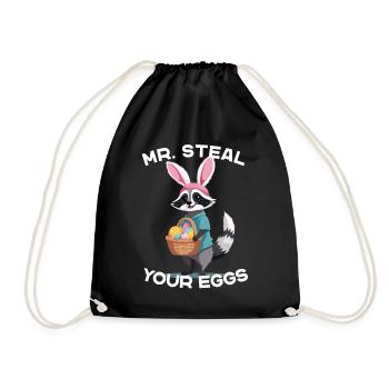 Lustiges Waschbären Eier Dieb Ostern Spruch - Turnbeutel - Schwarz - Vorne
