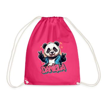 DANIELA - Beautiful Girl Name with Cool Panda - Drawstring Bag - fuchsia - Front