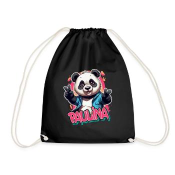 PAULINA - Beautiful Girl Name with Cool Panda - Drawstring Bag - black - Front