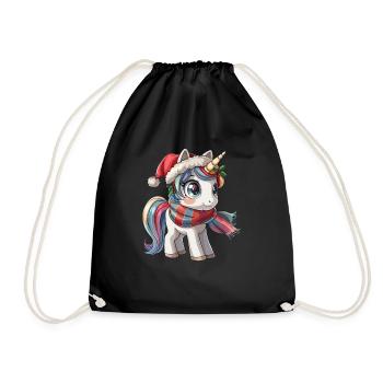 Unicorn Christmas Kawaii - Drawstring Bag - black - Front