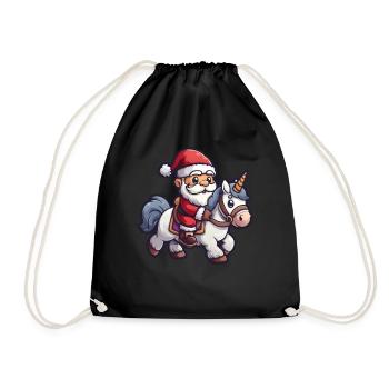 Unicorn Santa Claus Christmas Kawaii - Drawstring Bag - black - Front