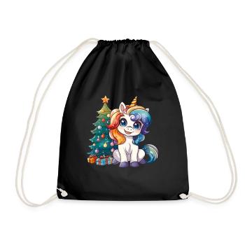 Unicorn Christmas Tree Kawaii - Drawstring Bag - black - Front