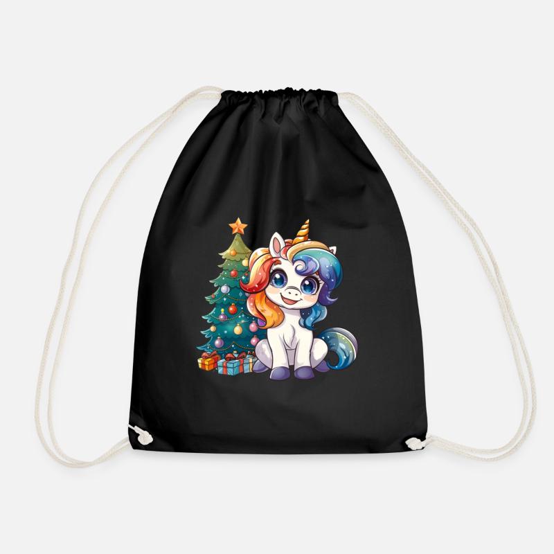 Einhorn Weihnachtsbaum Kawaii - Turnbeutel - Schwarz