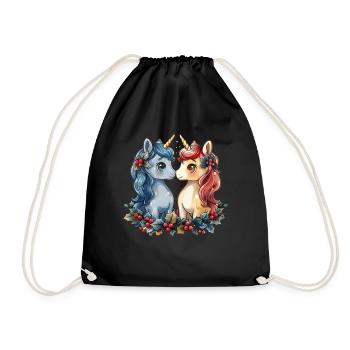 Unicorn Mistletoe Christmas Kawaii - Drawstring Bag - black - Front