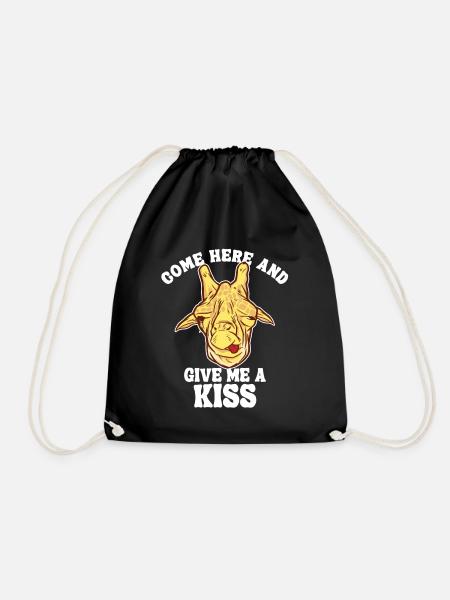 Come Here And Give Me A Kiss African Giraffidae - Drawstring Bag - black