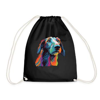 Watercolor Colorful Scottish Deerhound - Drawstring Bag - black - Front