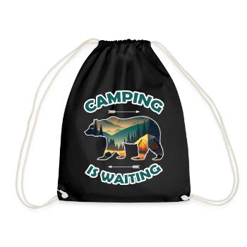 Camping Is Waiting Funny Bear Camper Outdoor - Turnbeutel - Schwarz - Vorne