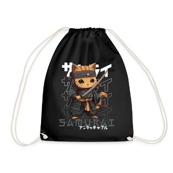 Samurai Cat Kawaii Japanese Ninja Cat - Drawstring Bag - black - Front
