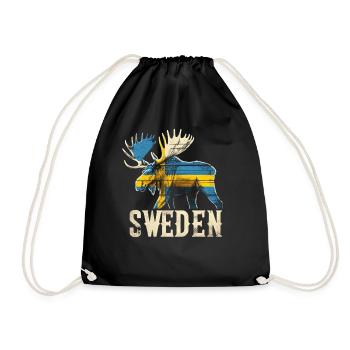 Elch mit Schweden Flagge - Turnbeutel - Schwarz - Vorne