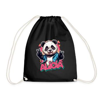 ALICIA - Beautiful Girl Name with Cool Panda - Drawstring Bag - black - Front