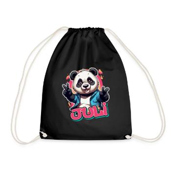 JULY - Beautiful girl name with cool panda - Drawstring Bag - black - Front