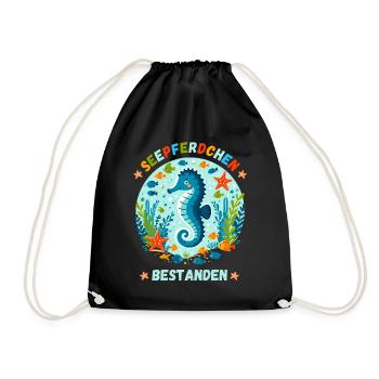 Seahorse swimming swimming test children cute - Drawstring Bag - black - Front