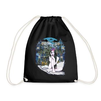 Elf Fairy Nature Fantasy Eggshell Woodland Vintage - Drawstring Bag - black - Front