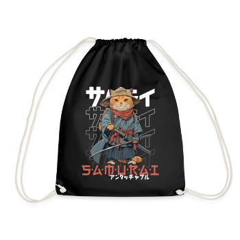 Samurai Cat Kawaii Japanische Ninja Katze - Turnbeutel - Schwarz - Vorne
