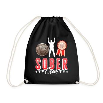 Recovery Shirt, Sober Crew Sobriety Medallion - Drawstring Bag - black - Front