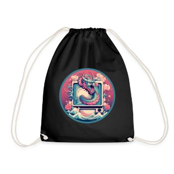 Japanischer Dragon Vaporwave CRT-Monitor Statisch - Turnbeutel - Schwarz - Vorne