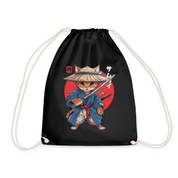 Samurai Cat Kawaii Japanese Ninja Cat - Drawstring Bag - black - Front