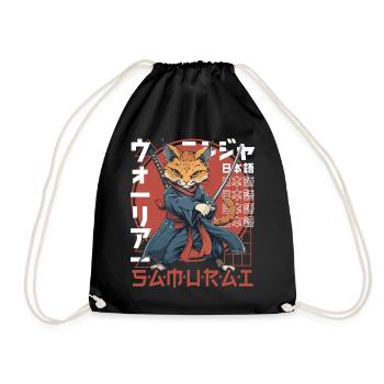 Samurai Cat Kawaii Japanese Ninja Cat - Drawstring Bag - black - Front