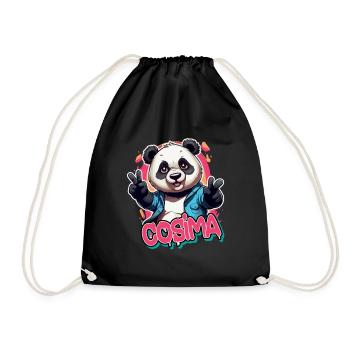 COSIMA - Schöner Mädchen Name mit coolem Panda - Turnbeutel - Schwarz - Vorne