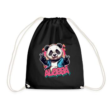 ALESSA - Beau nom de fille avec Cool Panda - Sac de sport léger - noir - Devant