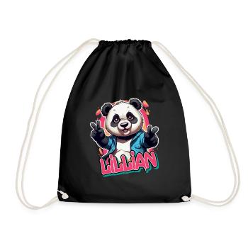 LILLIAN - Beau nom de fille avec Panda cool - Sac de sport léger - noir - Devant