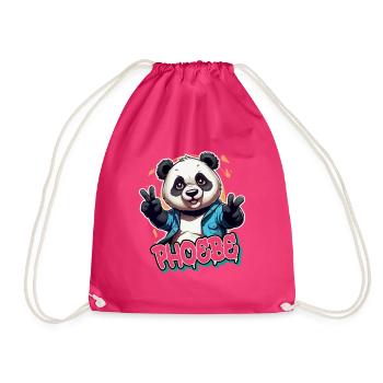 PHOEBE - Schöner Mädchen Name mit coolem Panda - Turnbeutel - Fuchsia - Vorne