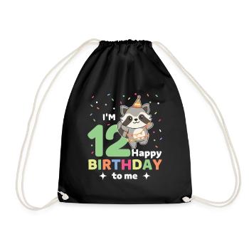 Raccoon for 12th birthday for children twelve years - Drawstring Bag - black - Front