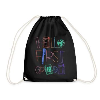 Hello 1st grade school supplies school enrolment school - Drawstring Bag - black - Front