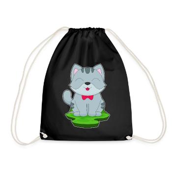 Cat Bow - Drawstring Bag - black - Front