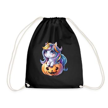 Unicorn Pumpkin Halloween Kawaii - Drawstring Bag - black - Front