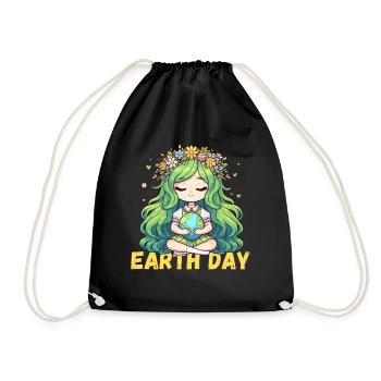 Happy Earth Day Mother Earth Environment Nature Globe - Drawstring Bag - black - Front
