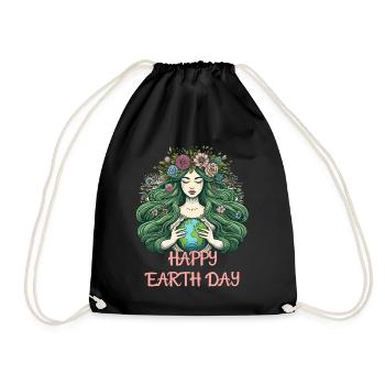 Mother Earth Happy Earth Day Nature Environment Flowers - Drawstring Bag - black - Front