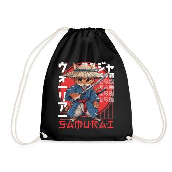 Samurai Cat Kawaii Japanese Ninja Cat - Drawstring Bag - black - Front
