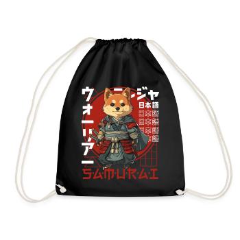 Samurai Dog Kawaii Japanese Ninja Shiba Inu - Drawstring Bag - black - Front