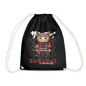 Samurai Cat Kawaii Japanische Ninja Katze - Turnbeutel - Schwarz - Vorne