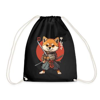 Samurai Dog Kawaii Japanese Ninja Shiba Inu - Drawstring Bag - black - Front