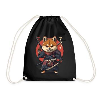 Samurai Dog Kawaii Japanese Ninja Shiba Inu - Drawstring Bag - black - Front
