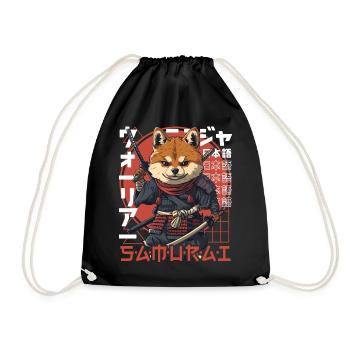 Samurai Dog Kawaii Japanese Ninja Shiba Inu - Drawstring Bag - black - Front